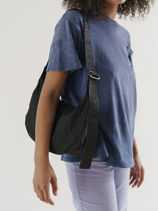 Medium Nylon Crescent Bag: Black