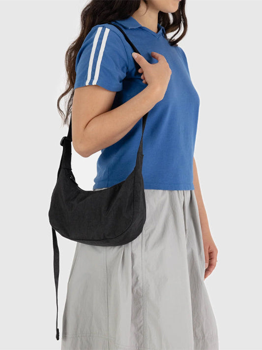 Small Nylon Crescent Bag: Black