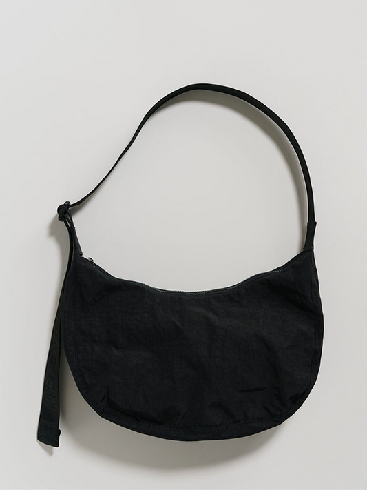 Medium Nylon Crescent Bag: Black